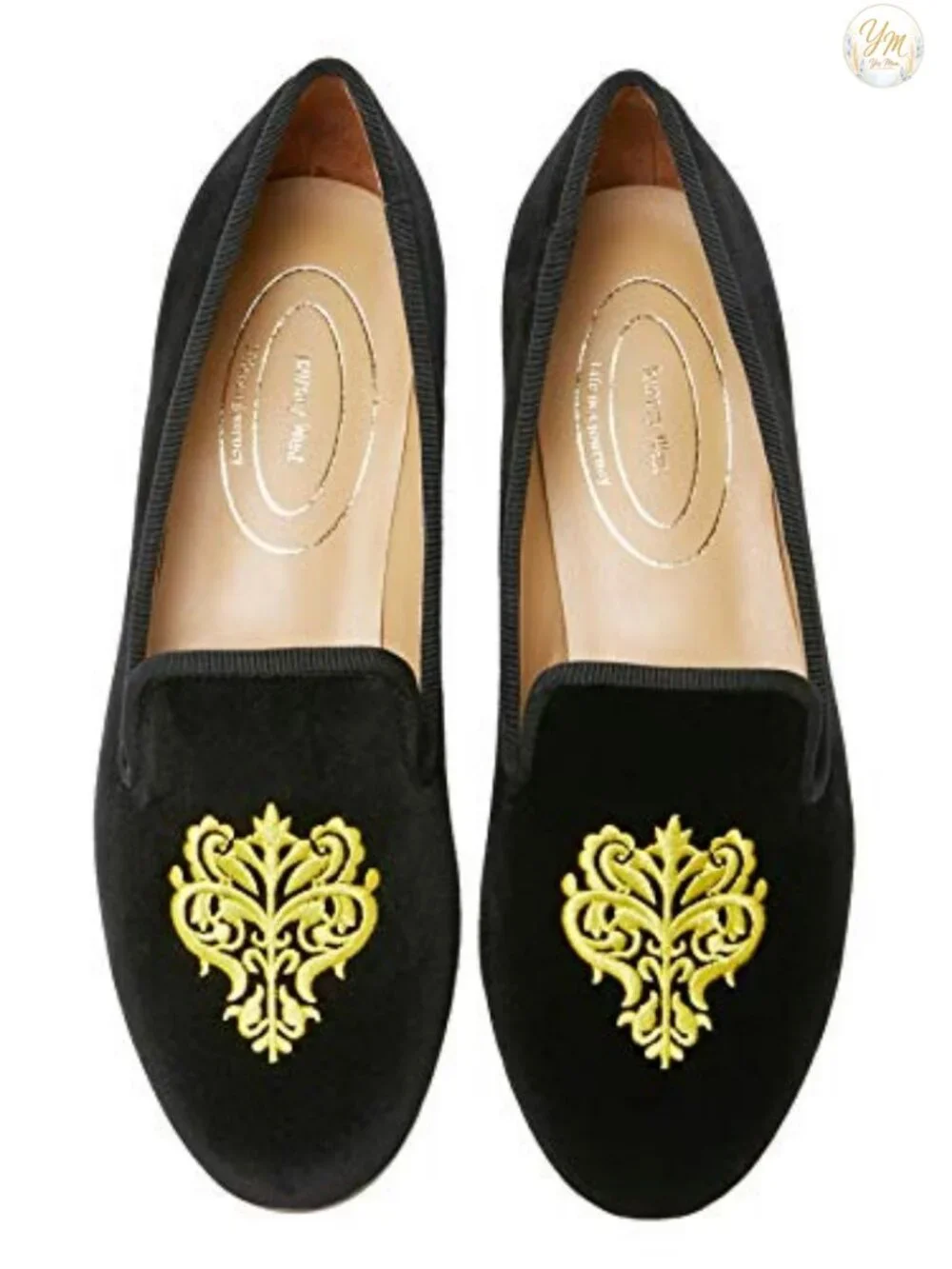 Women's Velvet Loafers Embroidery Slip-On Flats Low Heel Round Toe
